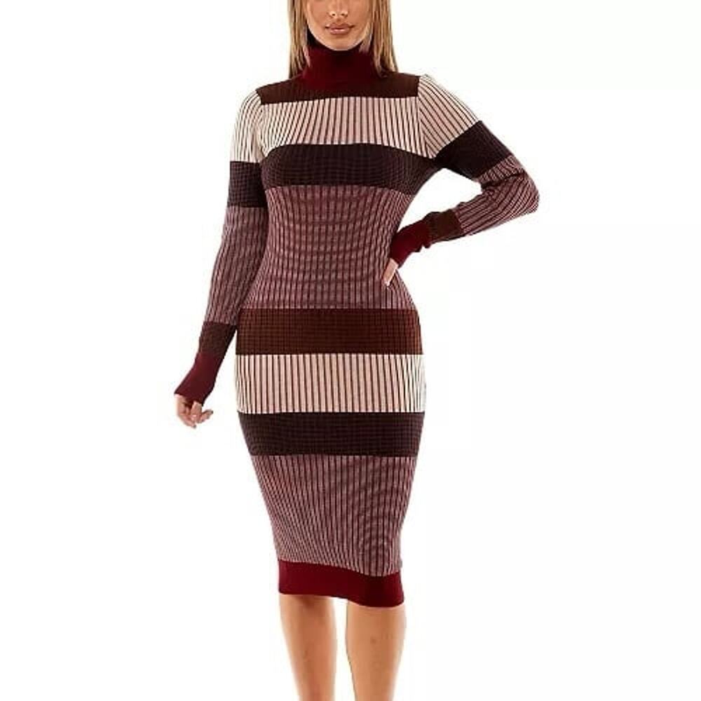 NWT Almost Famous Crave Fame Juniors Striped Turtleneck Sweater Dress Womens 2XL